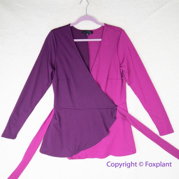 New! ELOQUII Colorblock Wrap Top Purple Fuchsia Stretch Knit plus size 20 - Picture 2 of 14